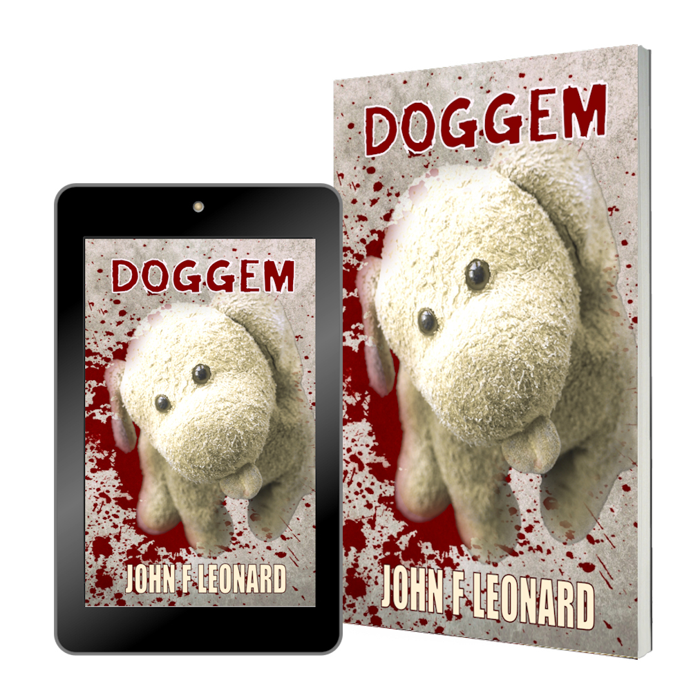 Ebook and paperback covers of Doggem, a cosmic horror story from the Dead Boxes Archive in the catalogue of books and stories by author / writer John F Leonard.